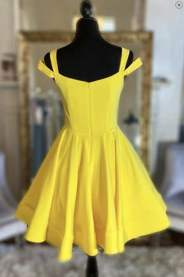 Yellow satin short prom dress homecoming dress HZ1023
